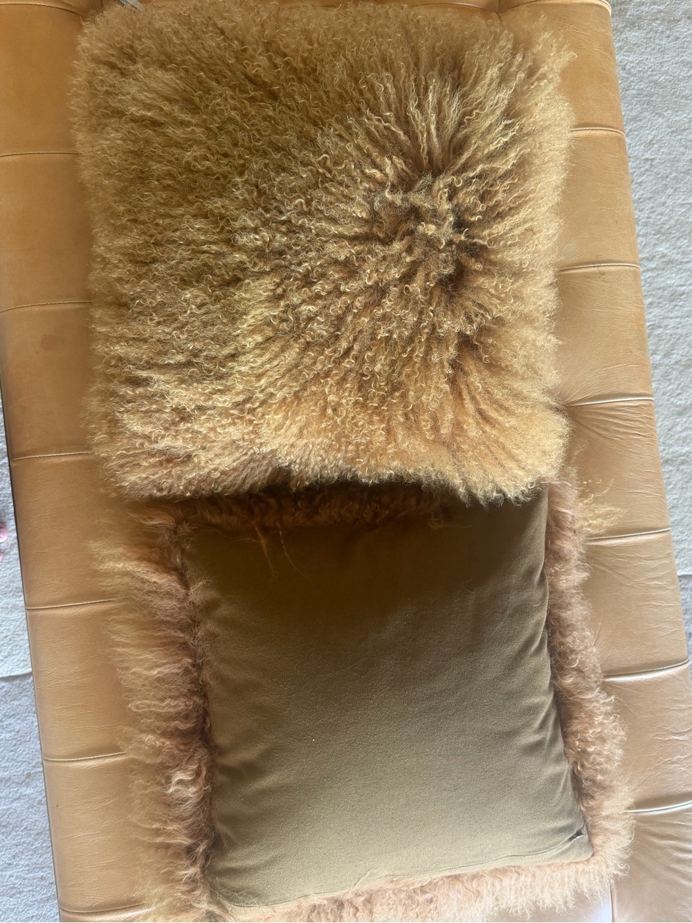 CB2 Tan Mongolian Faux Fur Throw Pillow cover